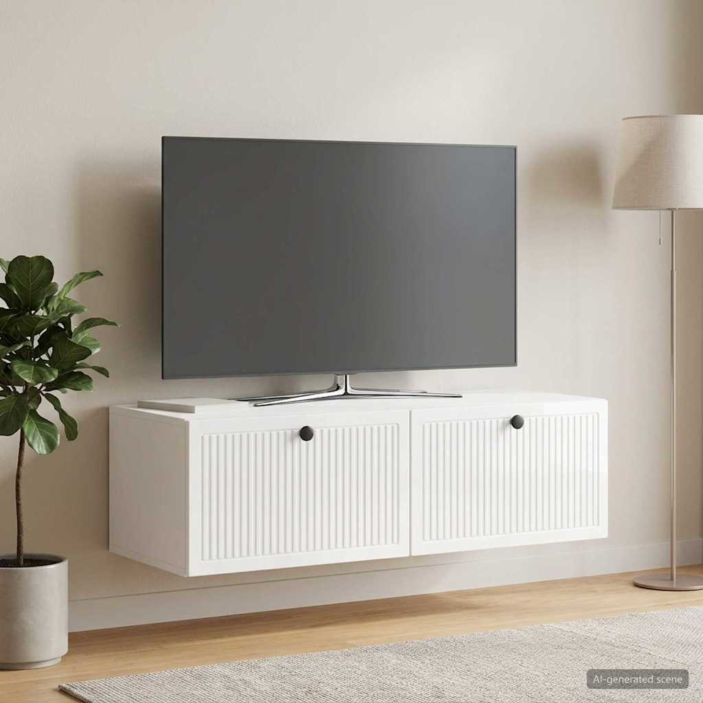 Wandmontierter TV-Schrank Hochglanz Weiß 98 x 41 x 30 cm