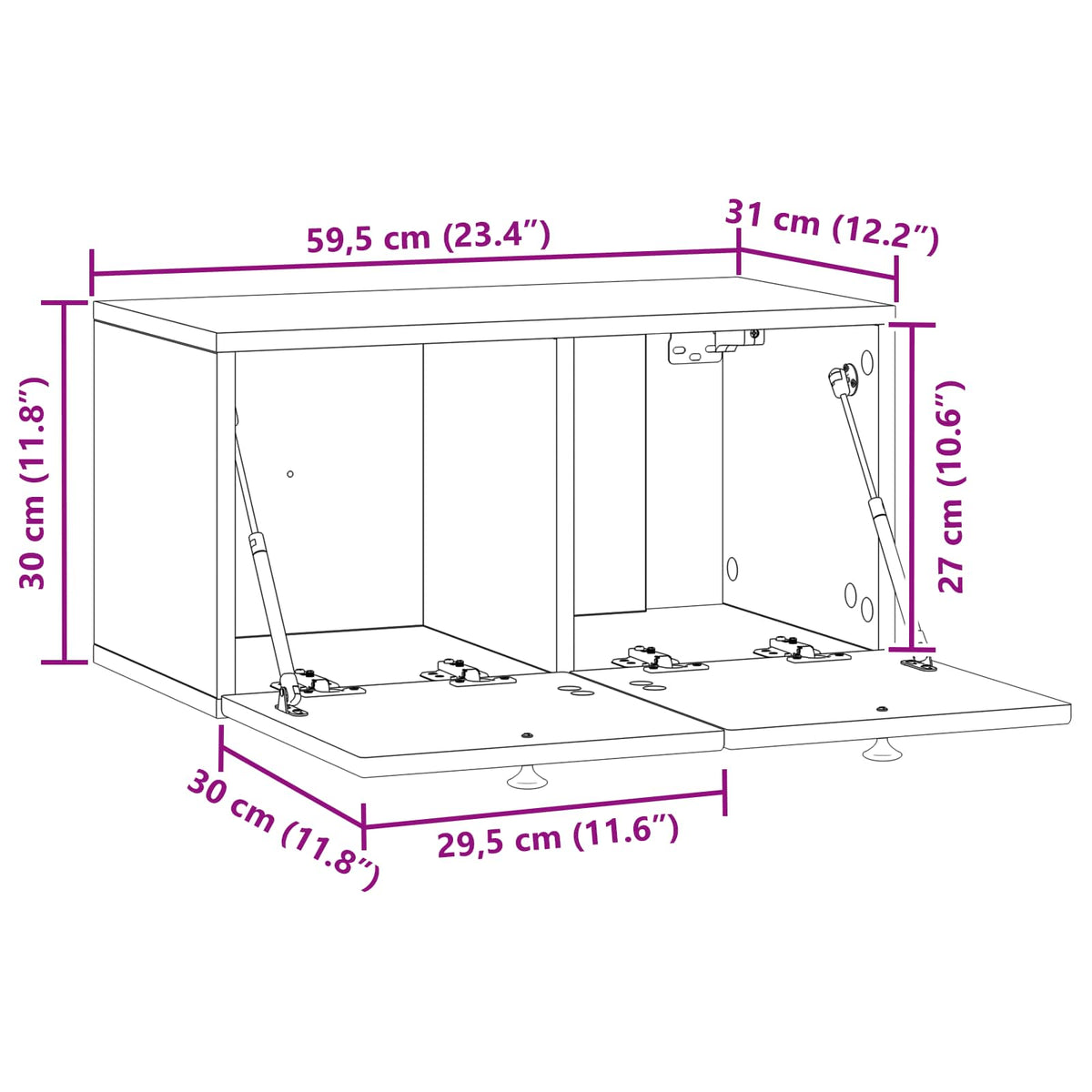 Wandmontierter TV-Schrank Schwarz 59,5 x 31 x 30 cm