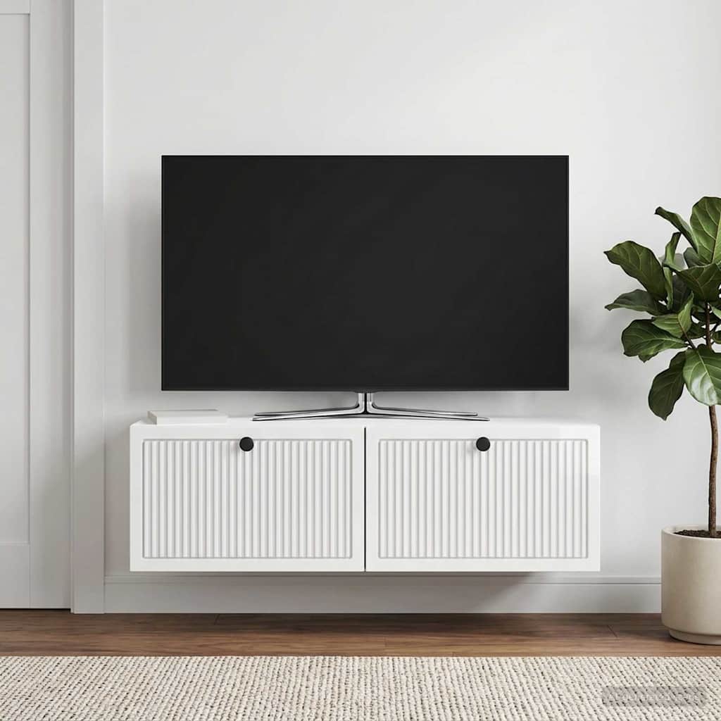Wandmontierter TV-Schrank Hochglanz Weiß 98 x 31 x 30 cm