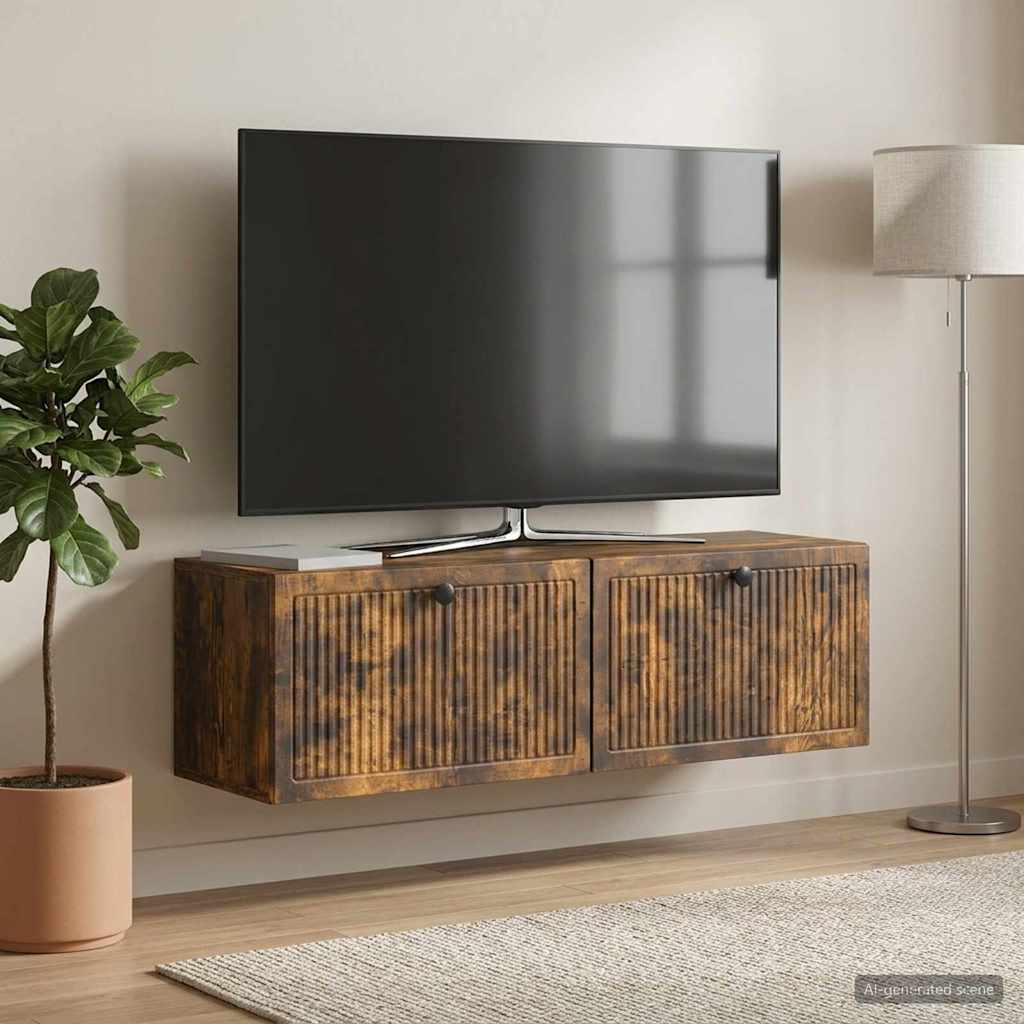 Wandmontierter TV-Schrank Geräucherte Eiche 98 x 31 x 30 cm