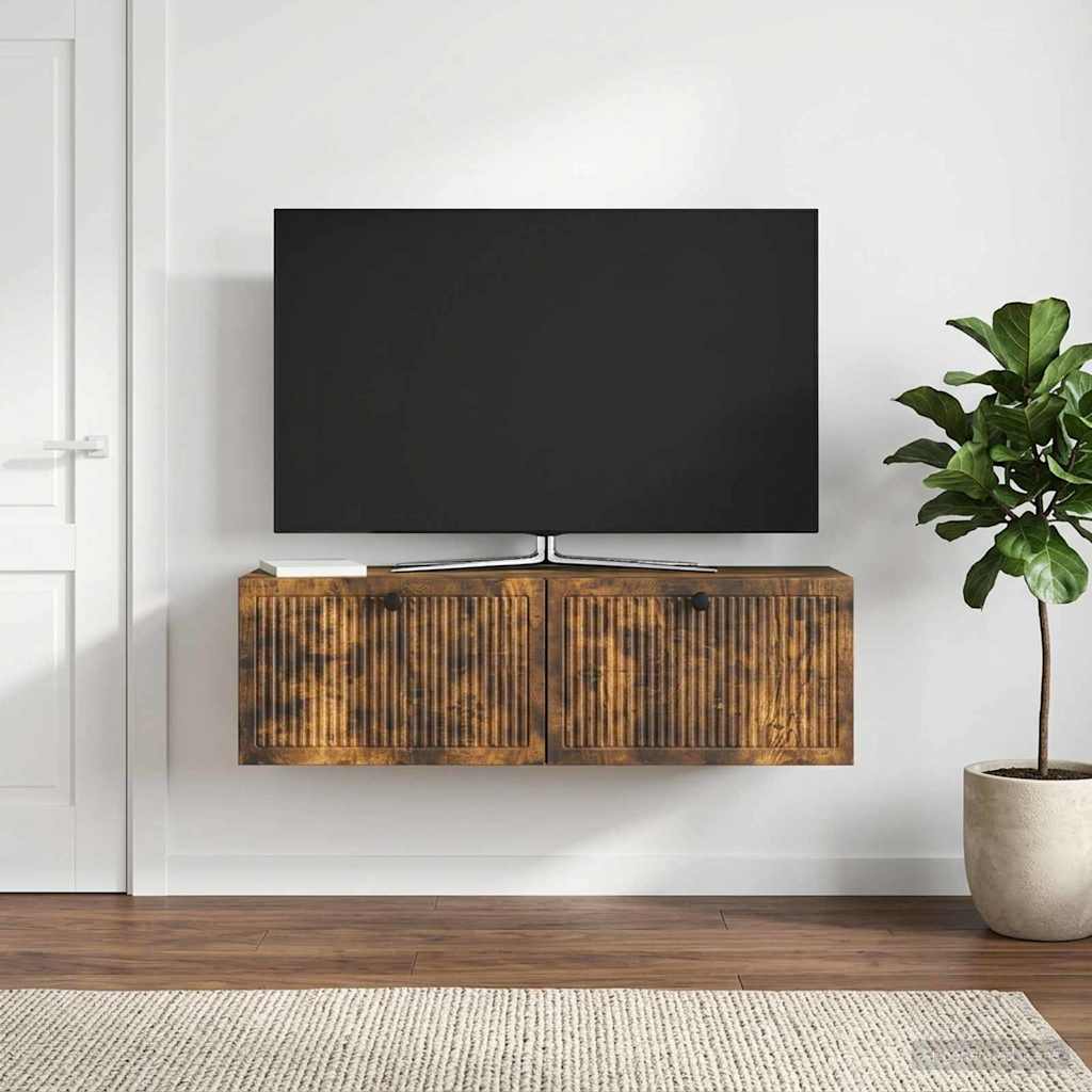 Wandmontierter TV-Schrank Geräucherte Eiche 98 x 31 x 30 cm