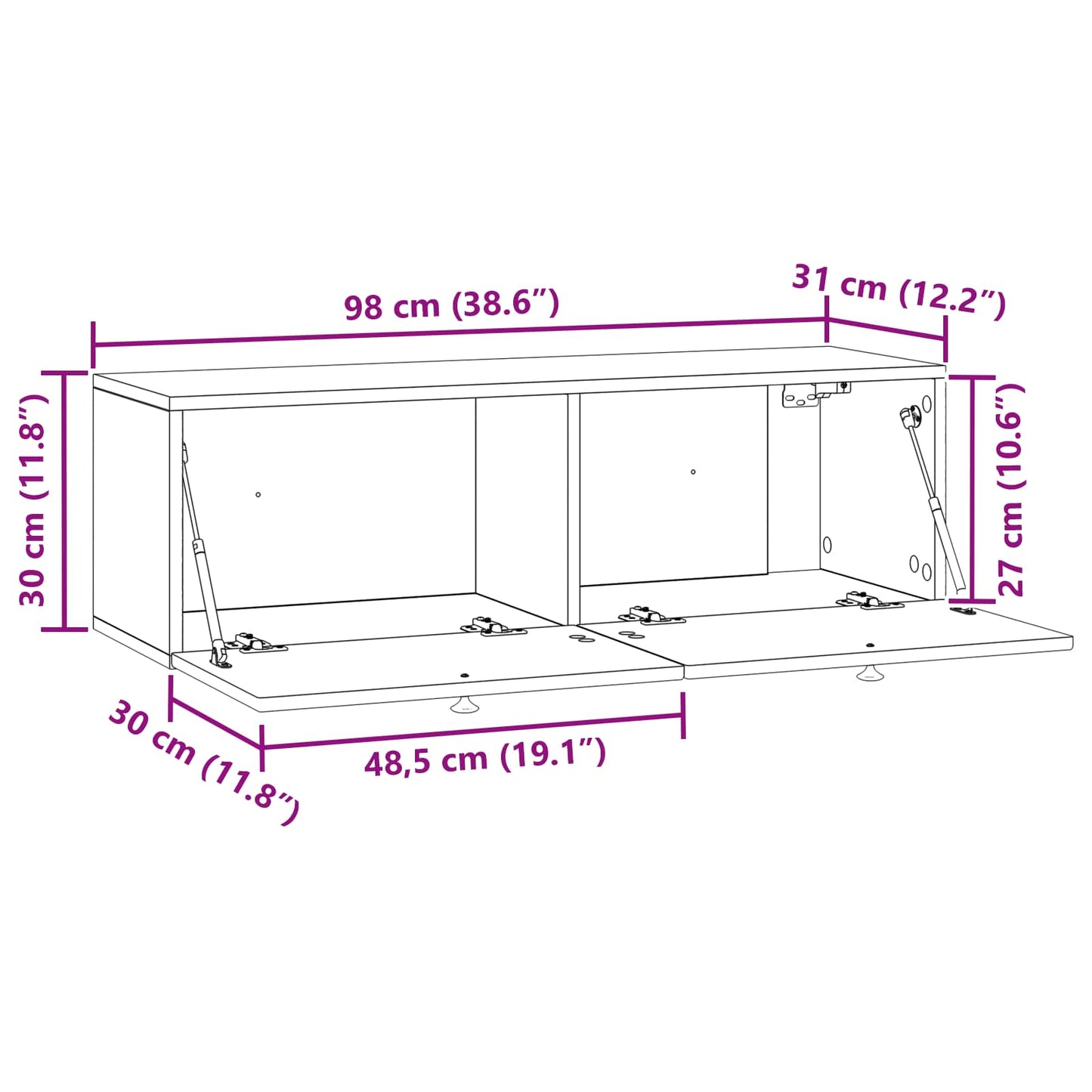 Wandmontierter TV-Schrank Graues Sonoma 98 x 31 x 30 cm