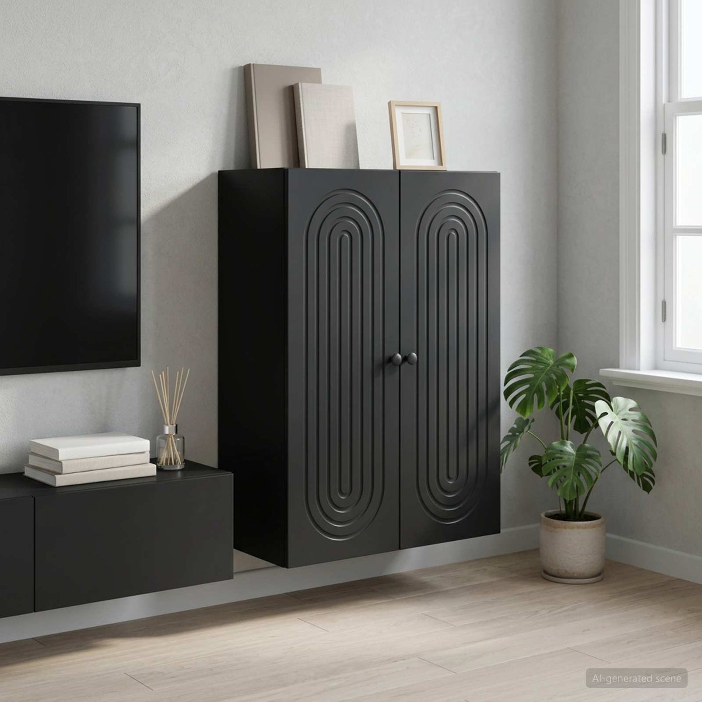 Wandschrank Schwarz 66 x 34,5 x 90 cm Holzwerkstoff