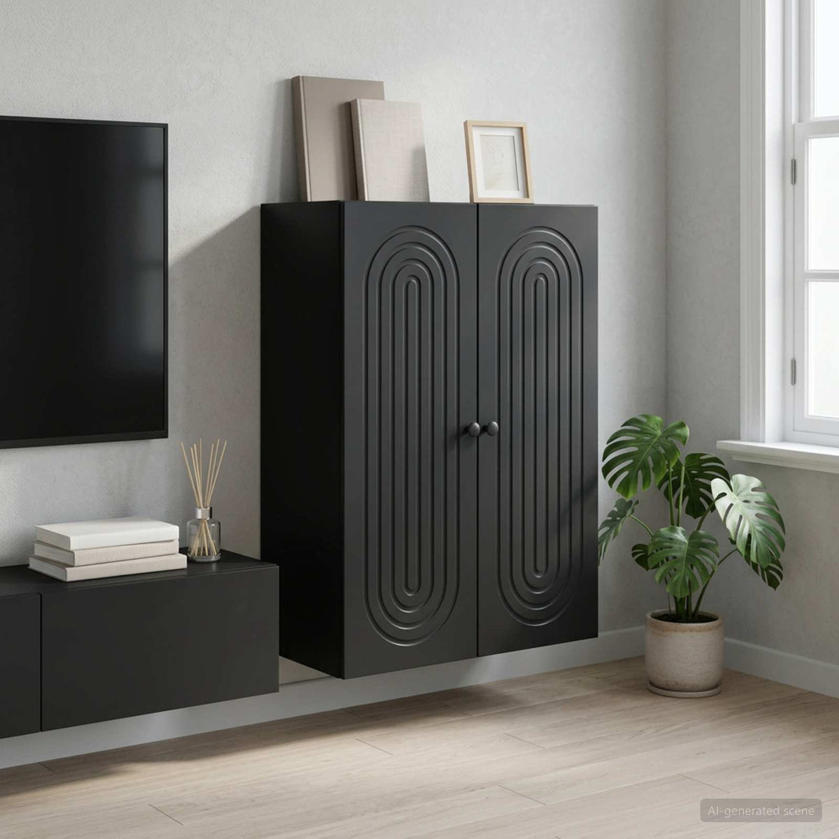 Wandschrank Schwarz 66 x 34,5 x 90 cm Holzwerkstoff