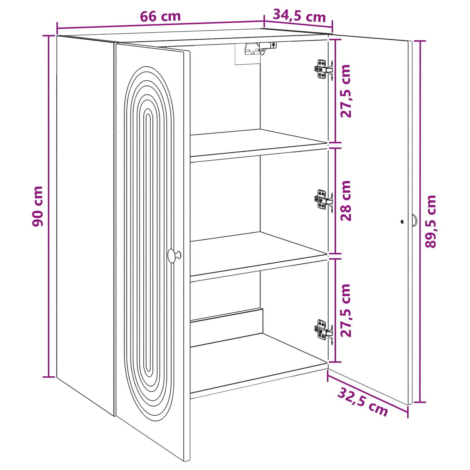 Wandschrank Betongrau 66 x 34,5 x 90 cm Holzwerkstoff