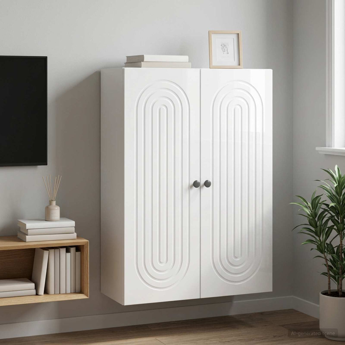 Wandschrank Hochglanz Weiß 66 x 34,5 x 90 cm Holzwerkstoff