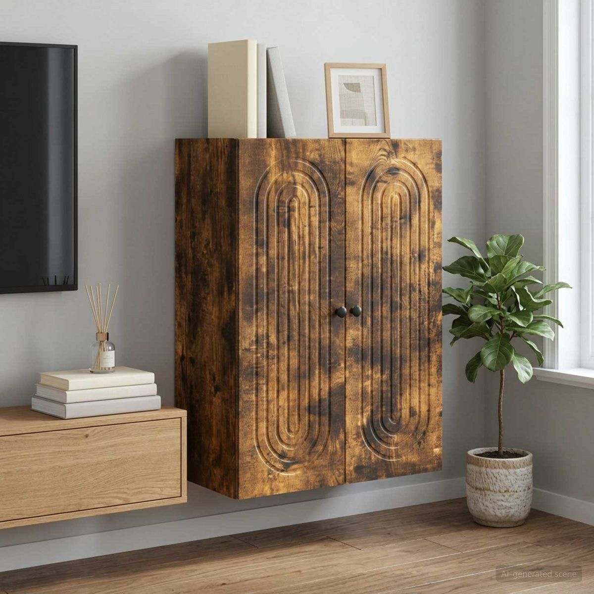Wandschrank Geräucherte Eiche 66 x 34,5 x 90 cm Holzwerkstoff