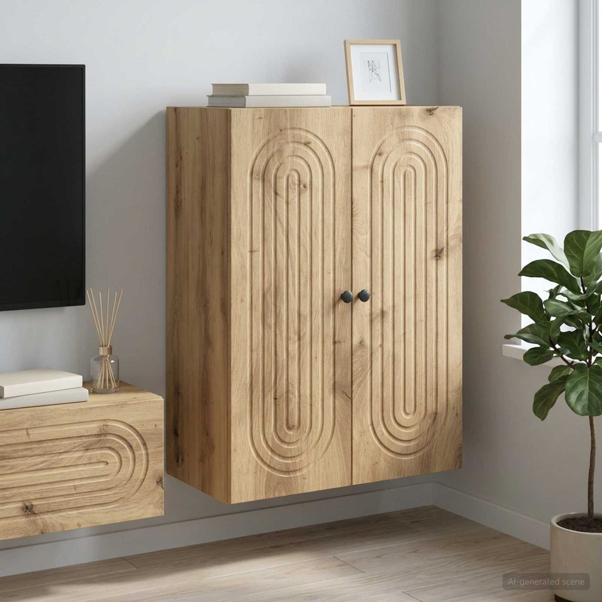 Wandschrank 66 x 34,5 x 90 cm Holzwerkstoff Artisan-Eiche