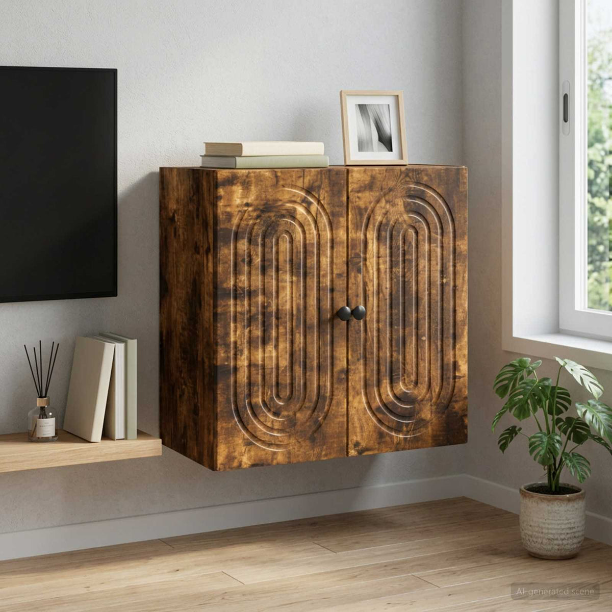Wandschrank 59 x 31 x 60 cm Holzwerkstoff Geräucherte Eiche