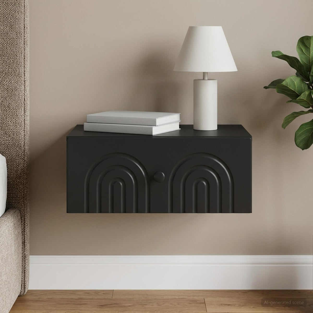 Wandmontierter Nachttisch Schwarz 49 x 34,5 x 20 cm