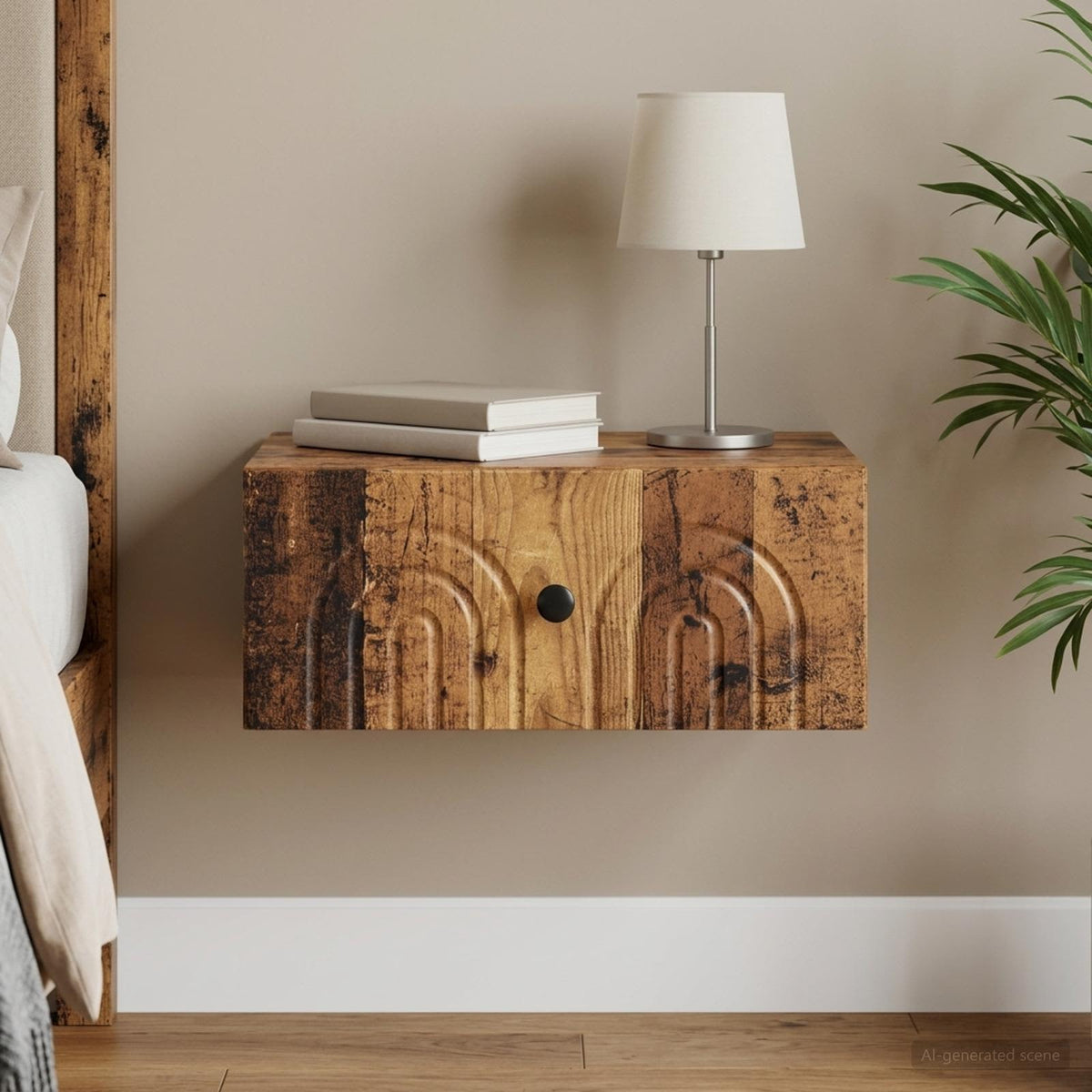Wandmontierter Nachttisch Altholz 49 x 34,5 x 20 cm