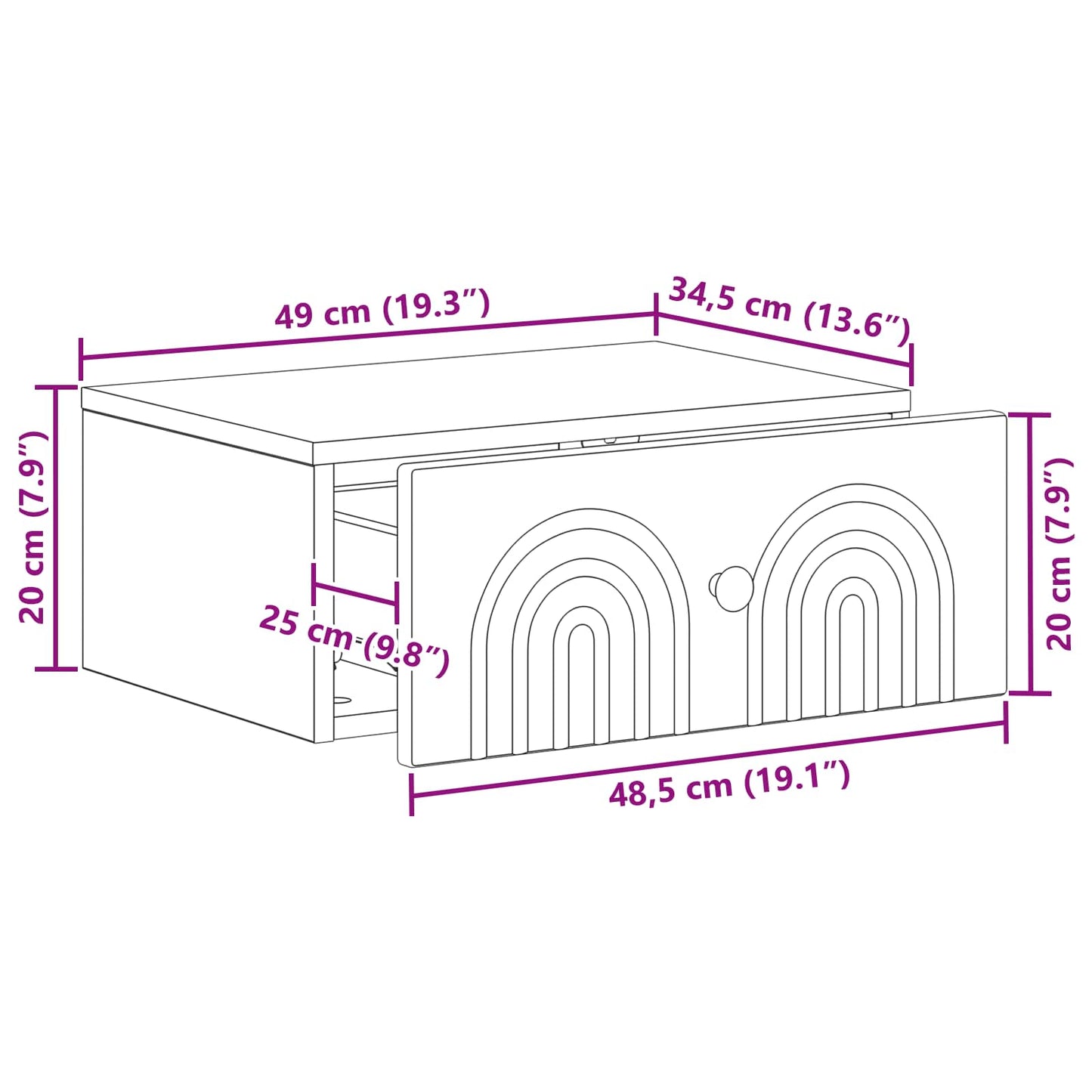 Wandmontierter Nachttisch 2 Stk. Altholz 49 x 34,5 x 20 cm