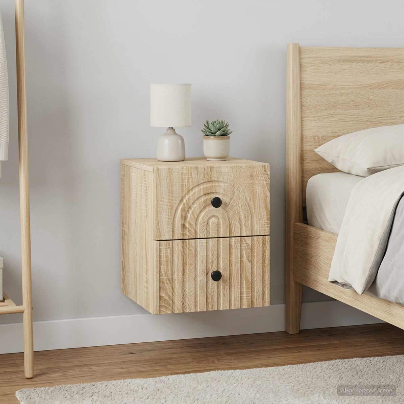 Wandmontierter Nachttisch 2 stk. Sonoma-Eiche 33 x 34,5 x 40 cm