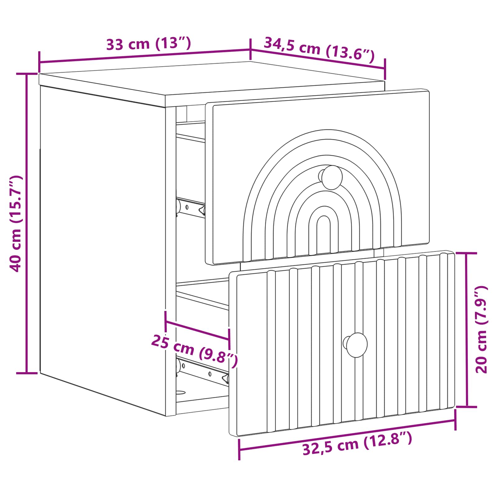 Wandmontierter Nachttisch 2 stk. Betongrau 33 x 34,5 x 40 cm