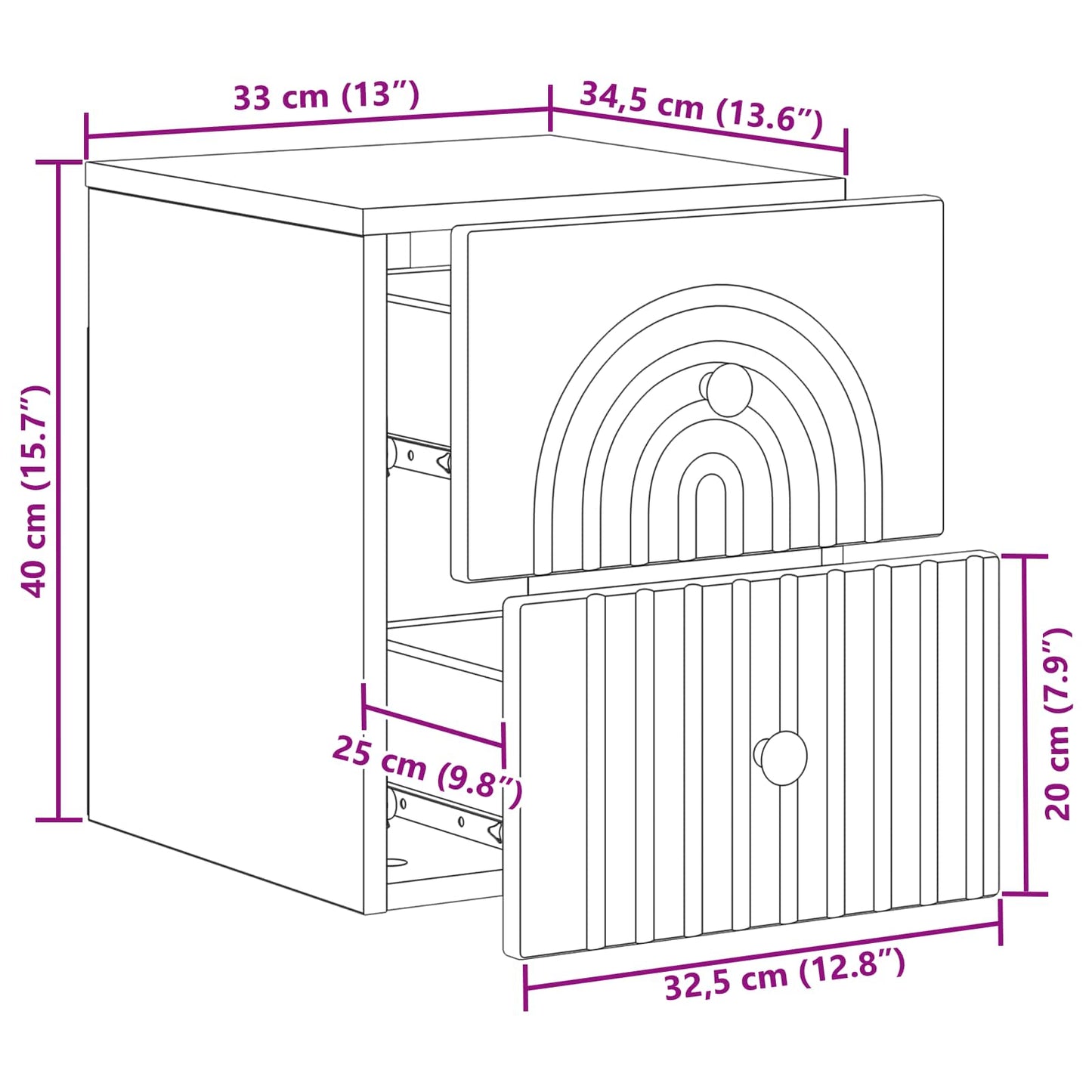 Wandmontierter Nachttisch Graues Sonoma 33 x 34,5 x 40 cm