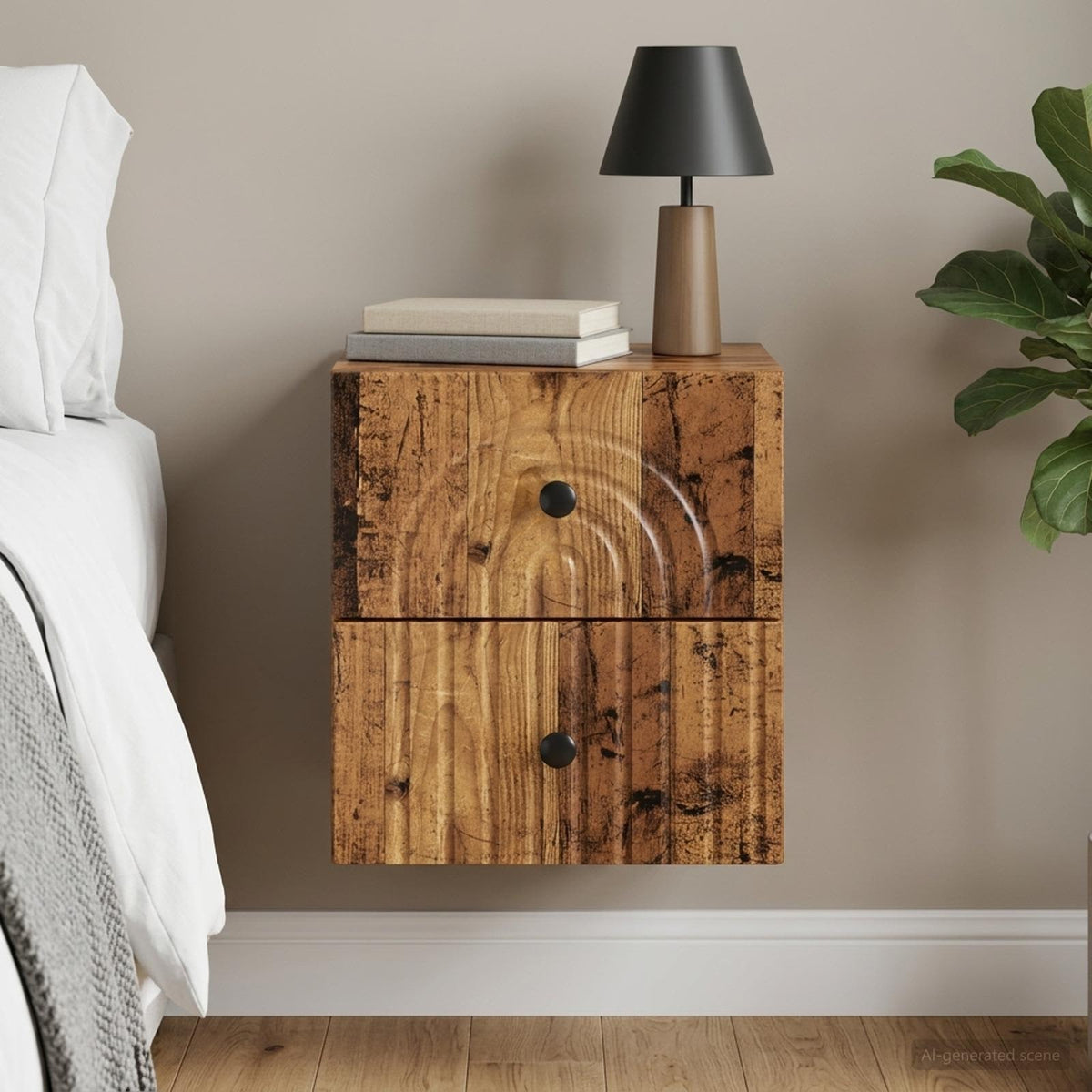 Wandmontierter Nachttisch Altholz 33 x 34,5 x 40 cm