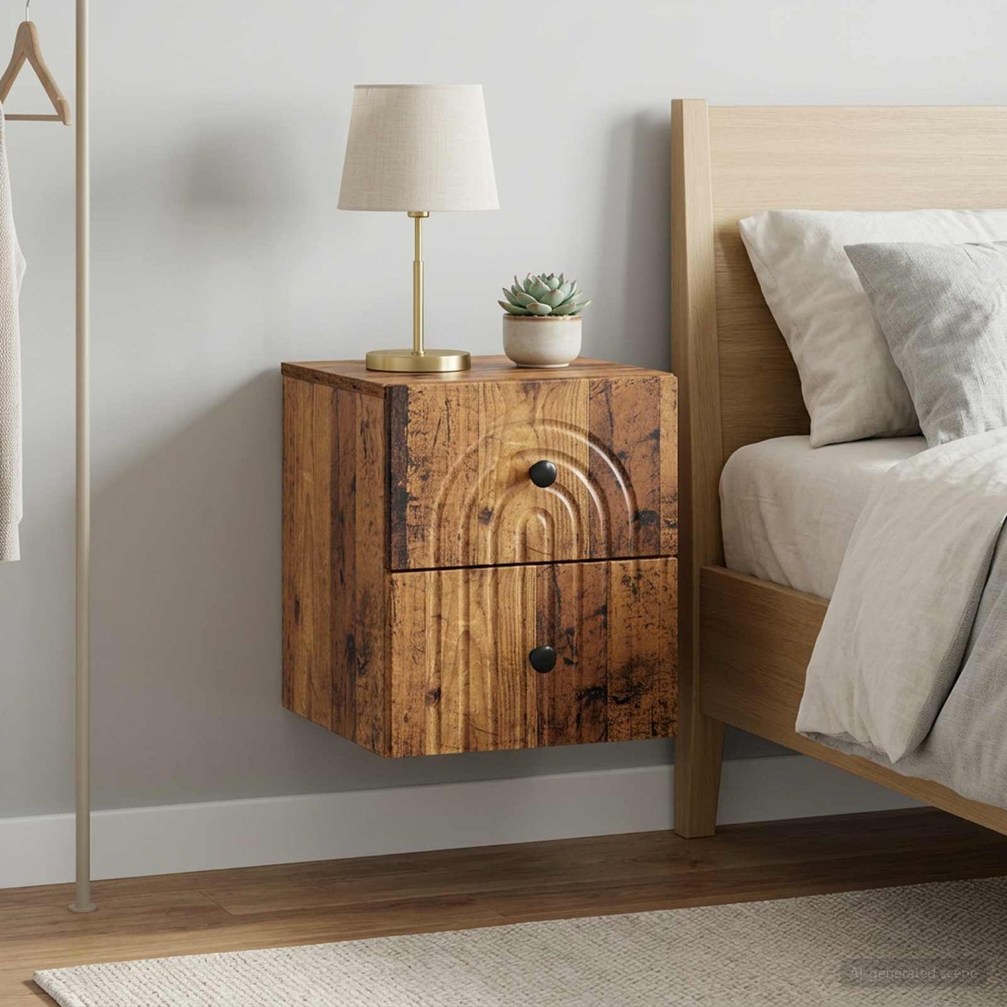 Wandmontierter Nachttisch 2 stk. Altholz 33 x 34,5 x 40 cm