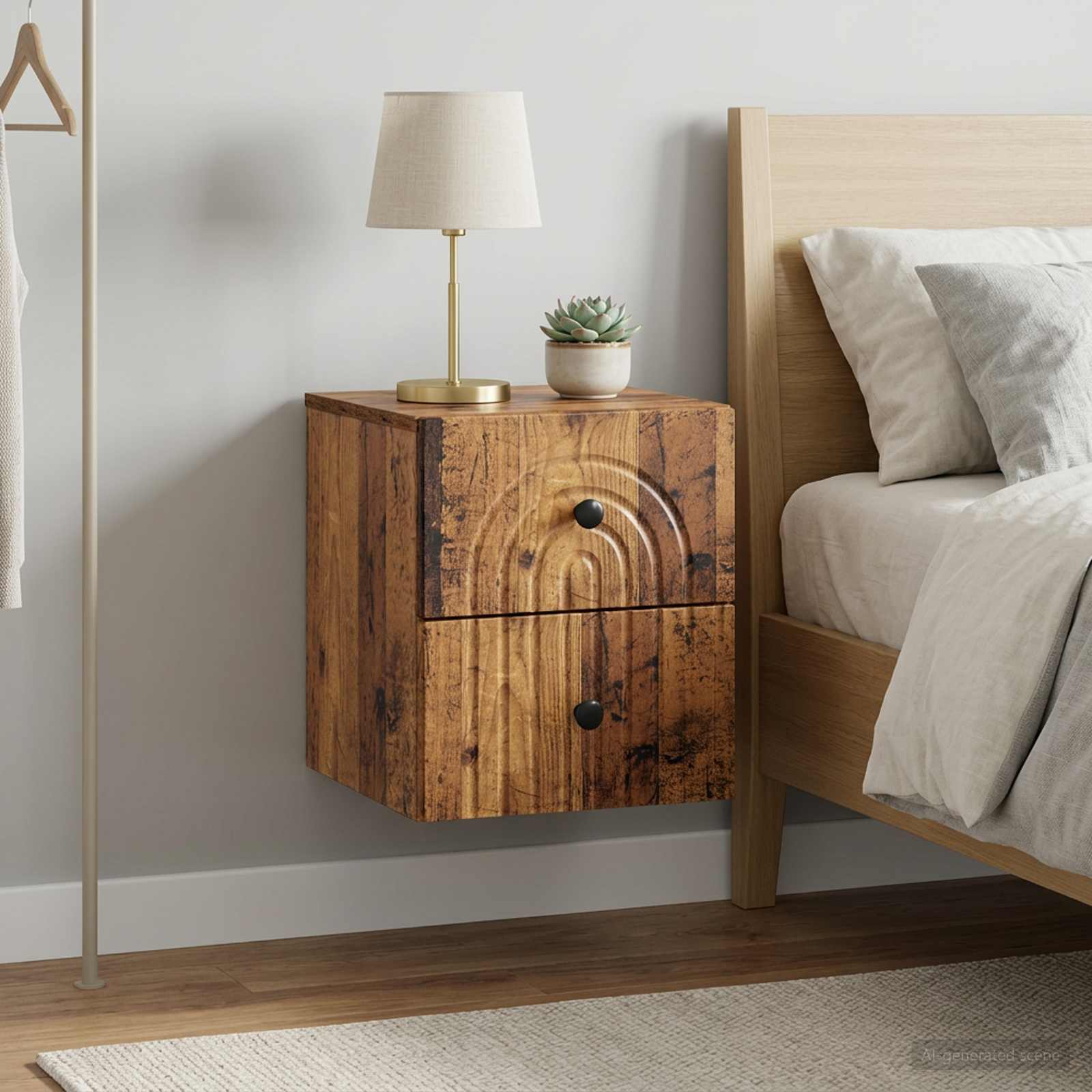Wandmontierter Nachttisch 2 stk. Altholz 33 x 34,5 x 40 cm