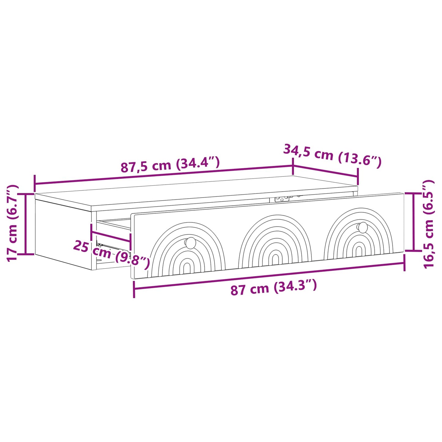 Wandmontierter Beistelltisch 87,5 x 34,5 x 17 cm Holzwerkstoff