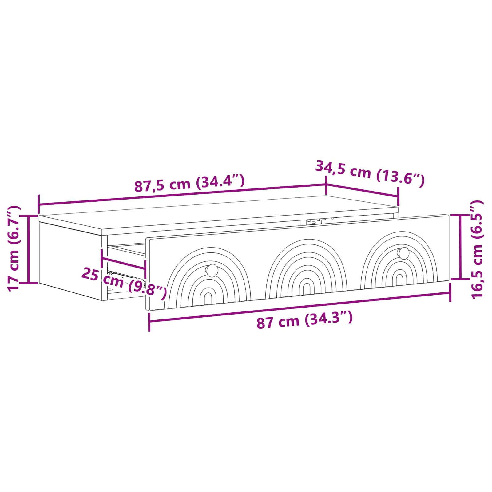 Wandmontierter Beistelltisch 87,5 x 34,5 x 17 cm Holzwerkstoff