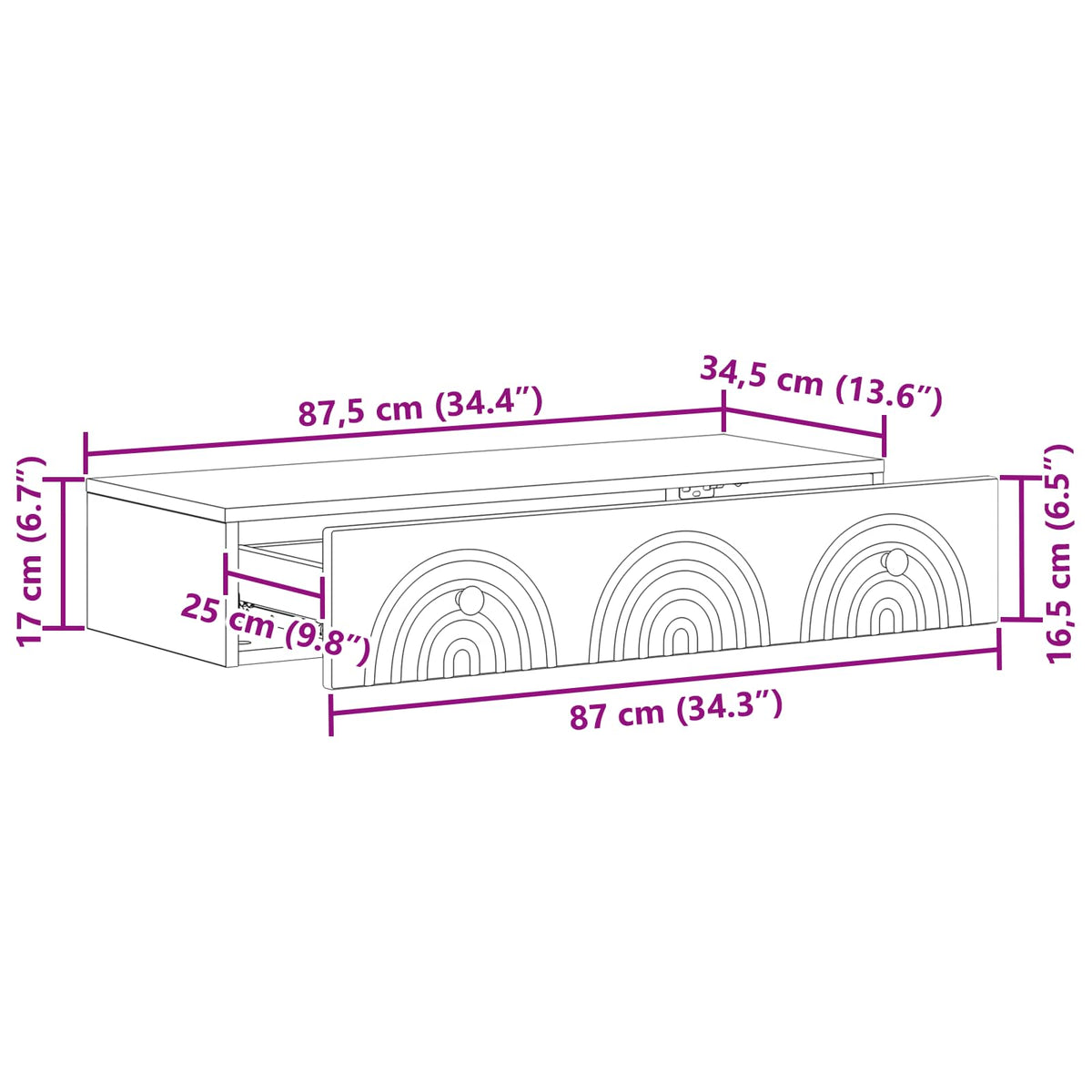 Wandmontierter Beistelltisch 87,5 x 34,5 x 17 cm Holzwerkstoff