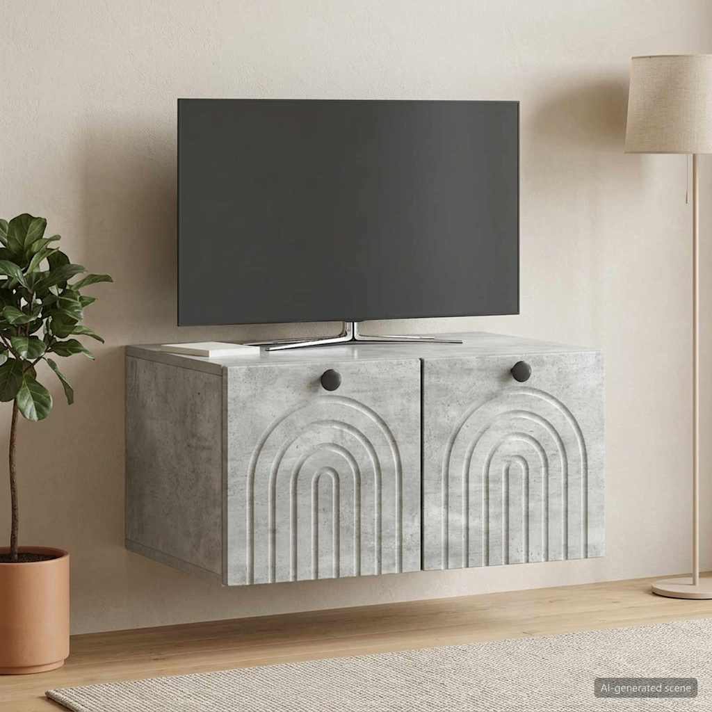Wandmontierter TV-Schrank Betongrau 59,5 x 41 x 30 cm