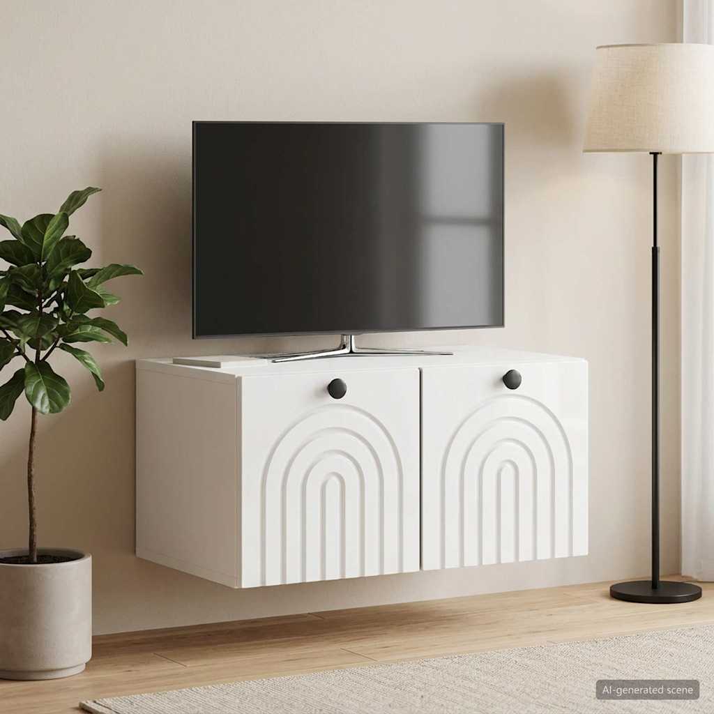 Wandmontierter TV-Schrank Hochglanz Weiß 59,5 x 41 x 30 cm