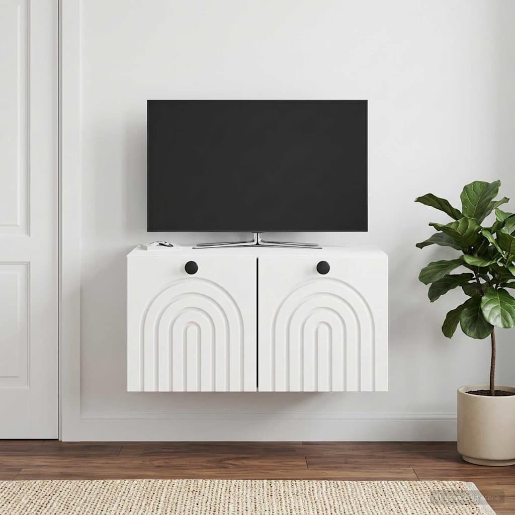 Wandmontierter TV-Schrank Hochglanz Weiß 59,5 x 41 x 30 cm