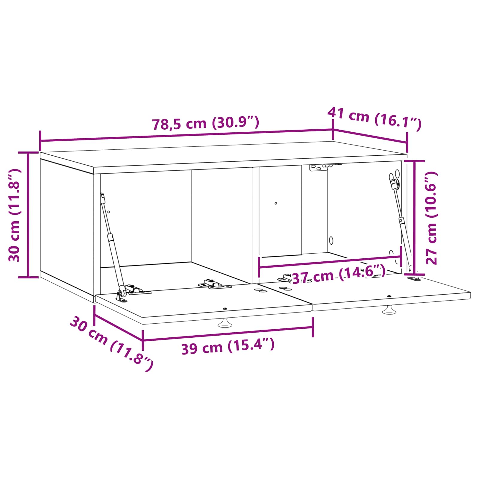 Wandmontierter TV-Schrank Altholz 78,5 x 41 x 30 cm