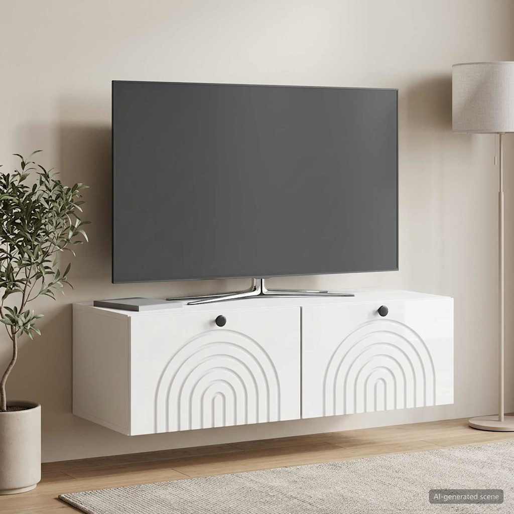 Wandmontierter TV-Schrank Hochglanz Weiß 98 x 41 x 30 cm