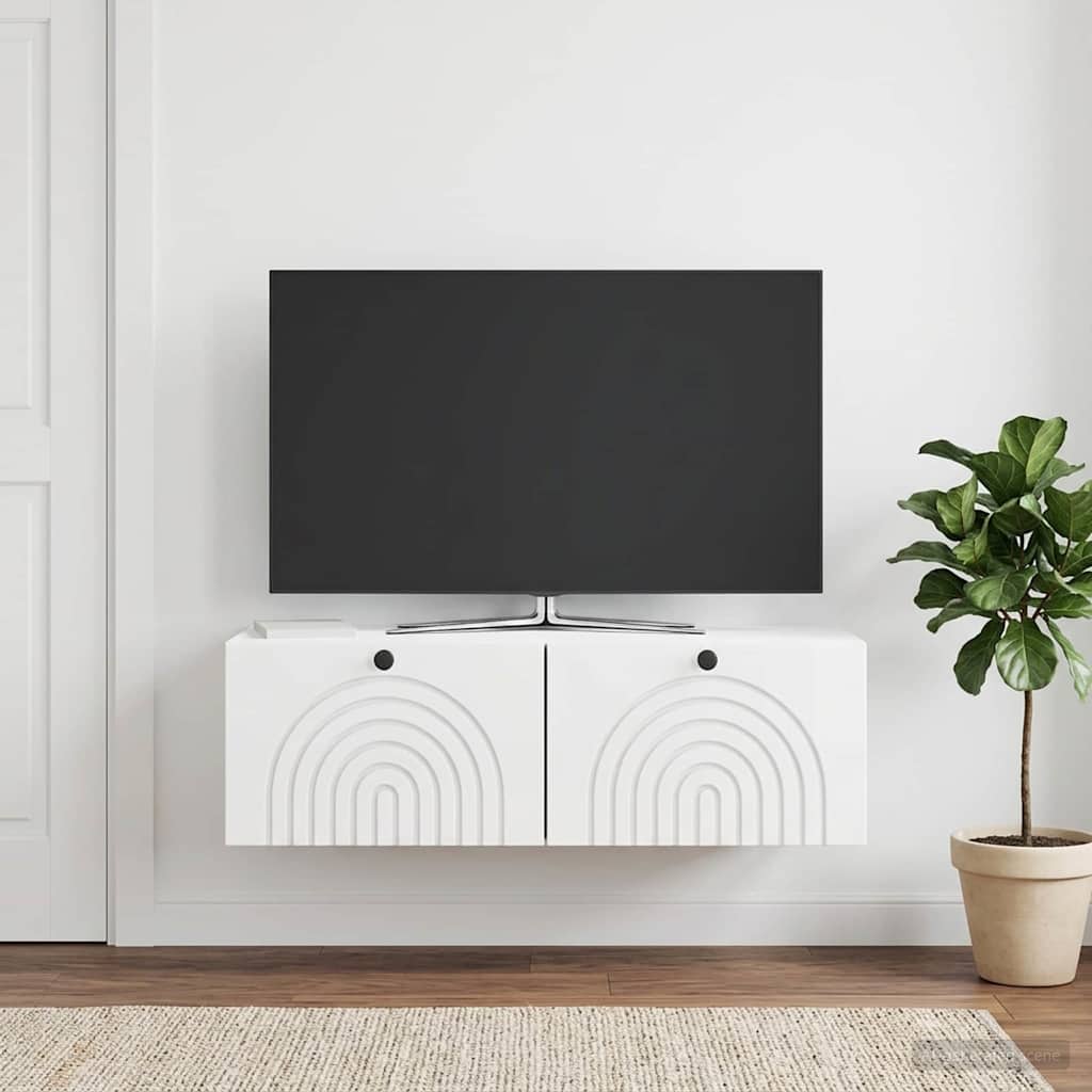Wandmontierter TV-Schrank Hochglanz Weiß 98 x 41 x 30 cm