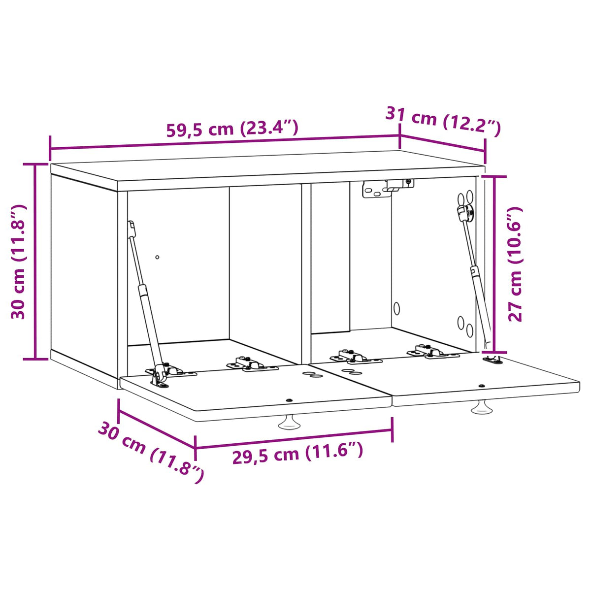 Wandmontierter TV-Schrank Altholz 59,5 x 31 x 30 cm