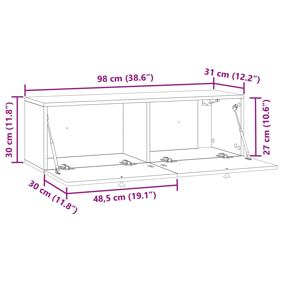 Wandmontierter TV-Schrank Weiß 98 x 31 x 30 cm Holzwerkstoff