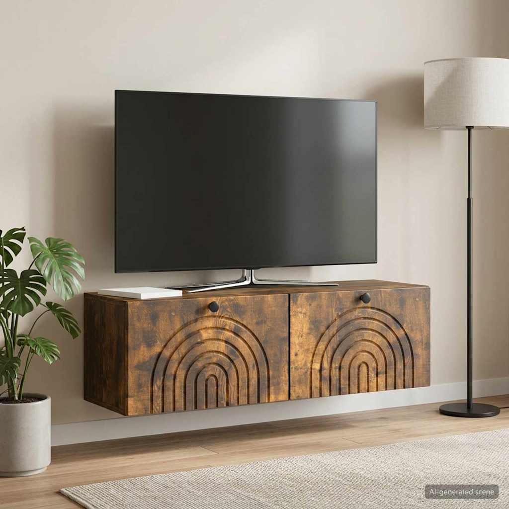 Wandmontierter TV-Schrank Geräucherte Eiche 98 x 31 x 30 cm