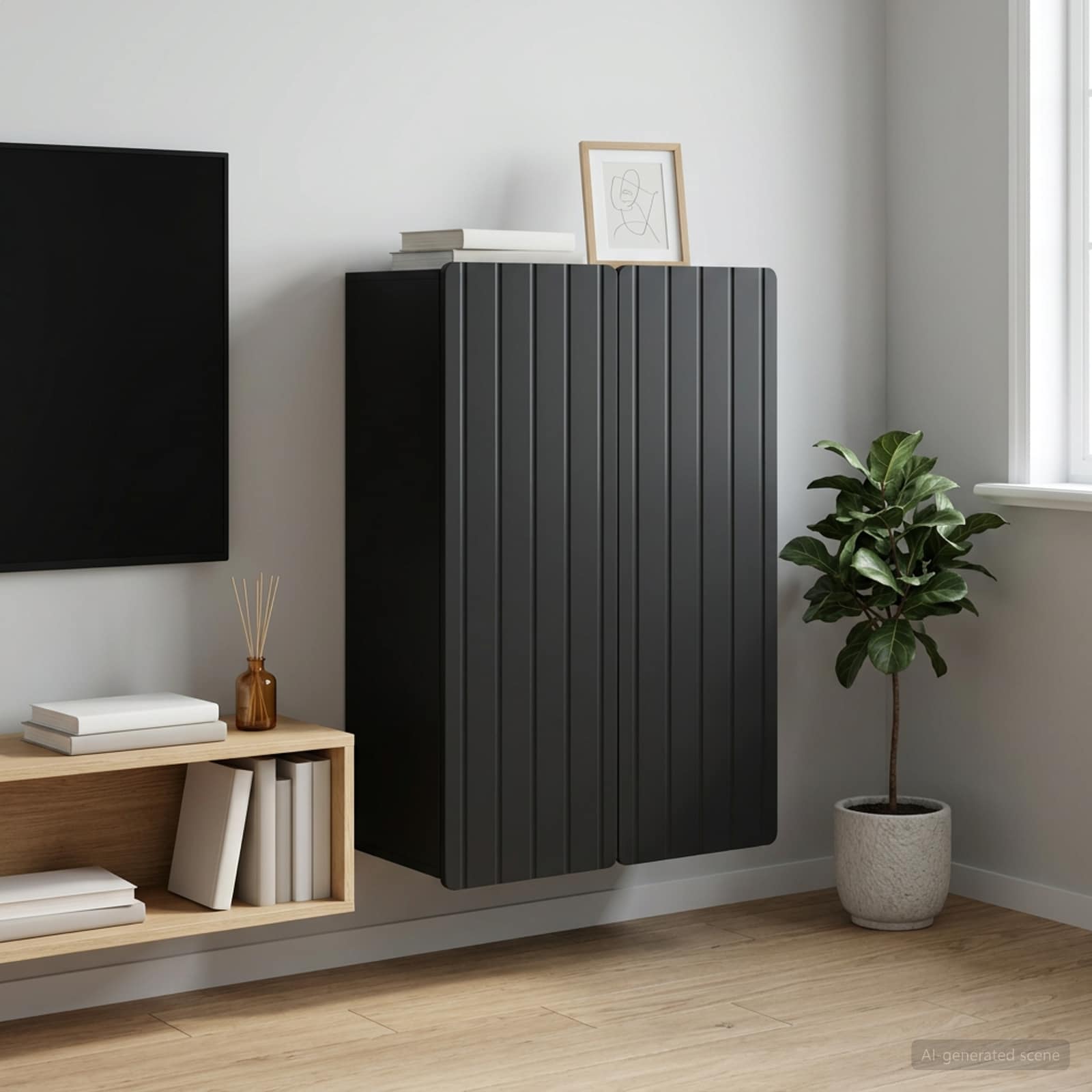 Wandschrank Schwarz 66 x 34,5 x 92 cm Holzwerkstoff