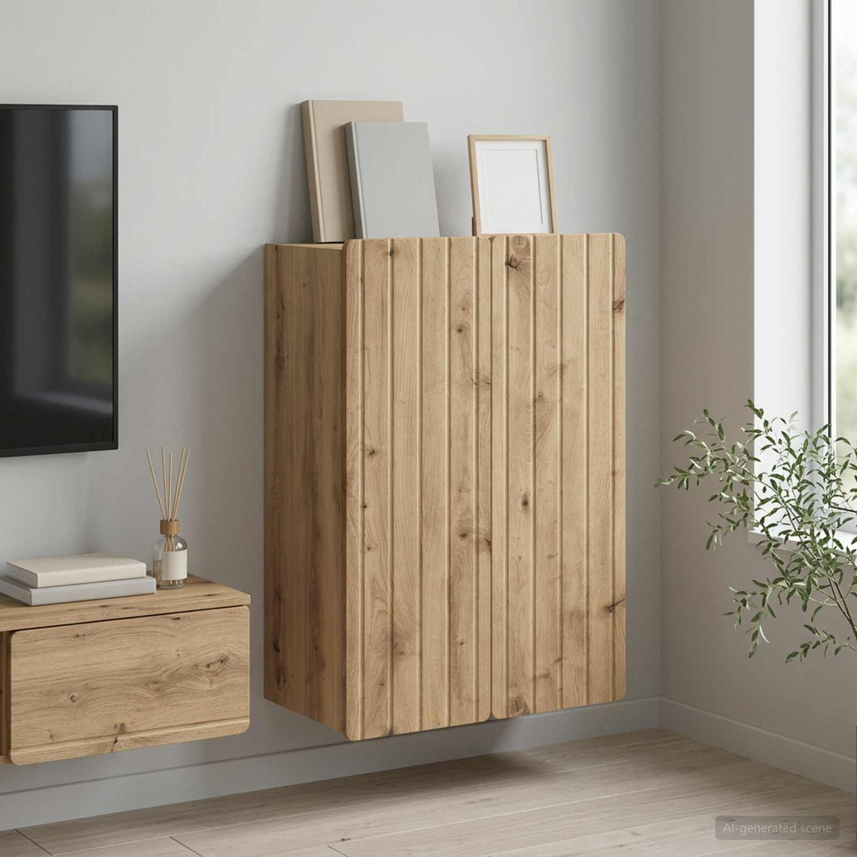 Wandschrank 66 x 34,5 x 92 cm Holzwerkstoff Artisan-Eiche