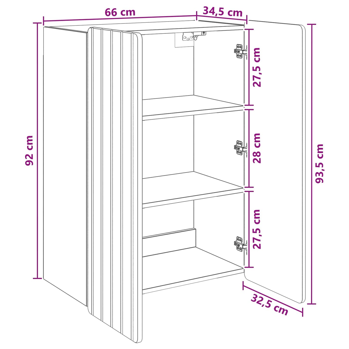 Wandschrank 66 x 34,5 x 92 cm Holzwerkstoff Artisan-Eiche
