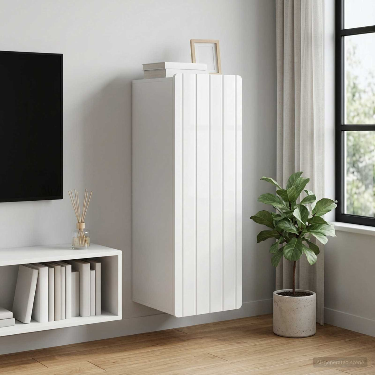 Wandschrank Hochglanz Weiß 33 x 34,5 x 94 cm Holzwerkstoff