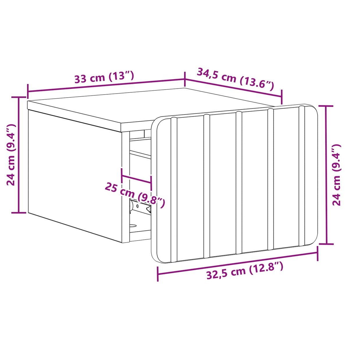 Wandmontierter Nachttisch 2 stk. Betongrau 33 x 34,5 x 24 cm