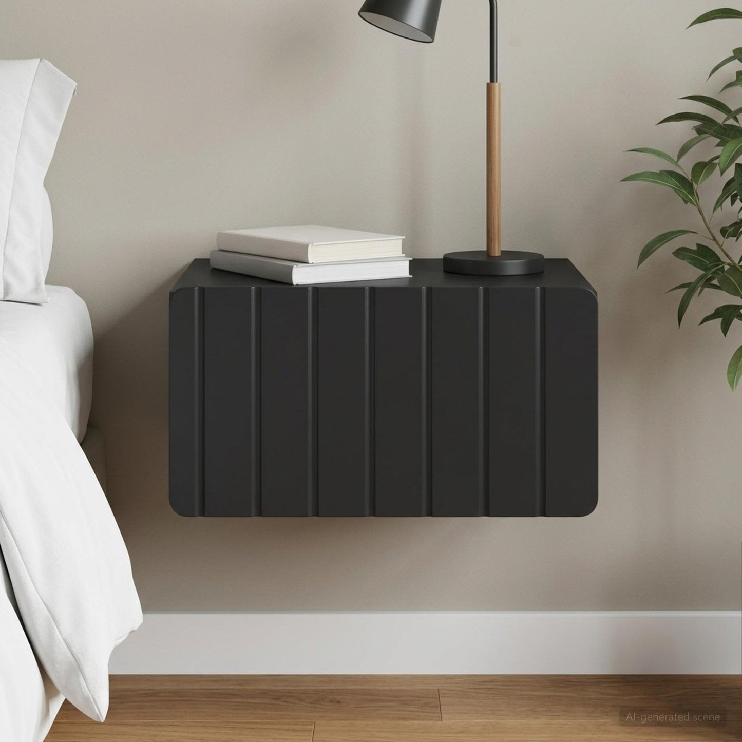 Wandmontierter Nachttisch Schwarz 49 x 34,5 x 24 cm