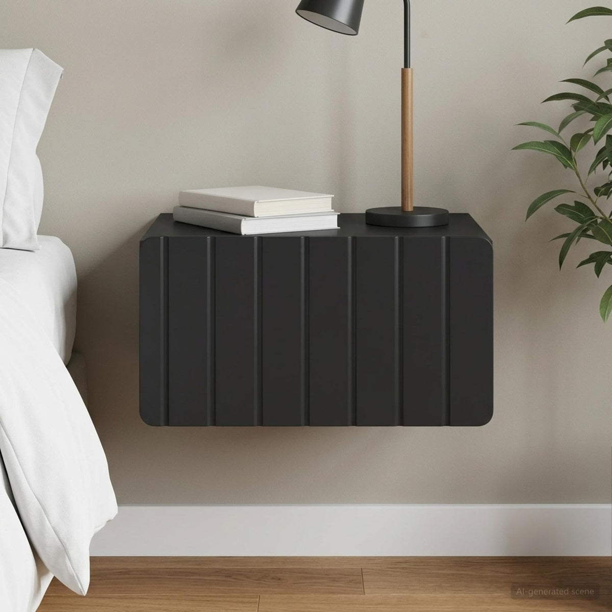 Wandmontierter Nachttisch Schwarz 49 x 34,5 x 24 cm