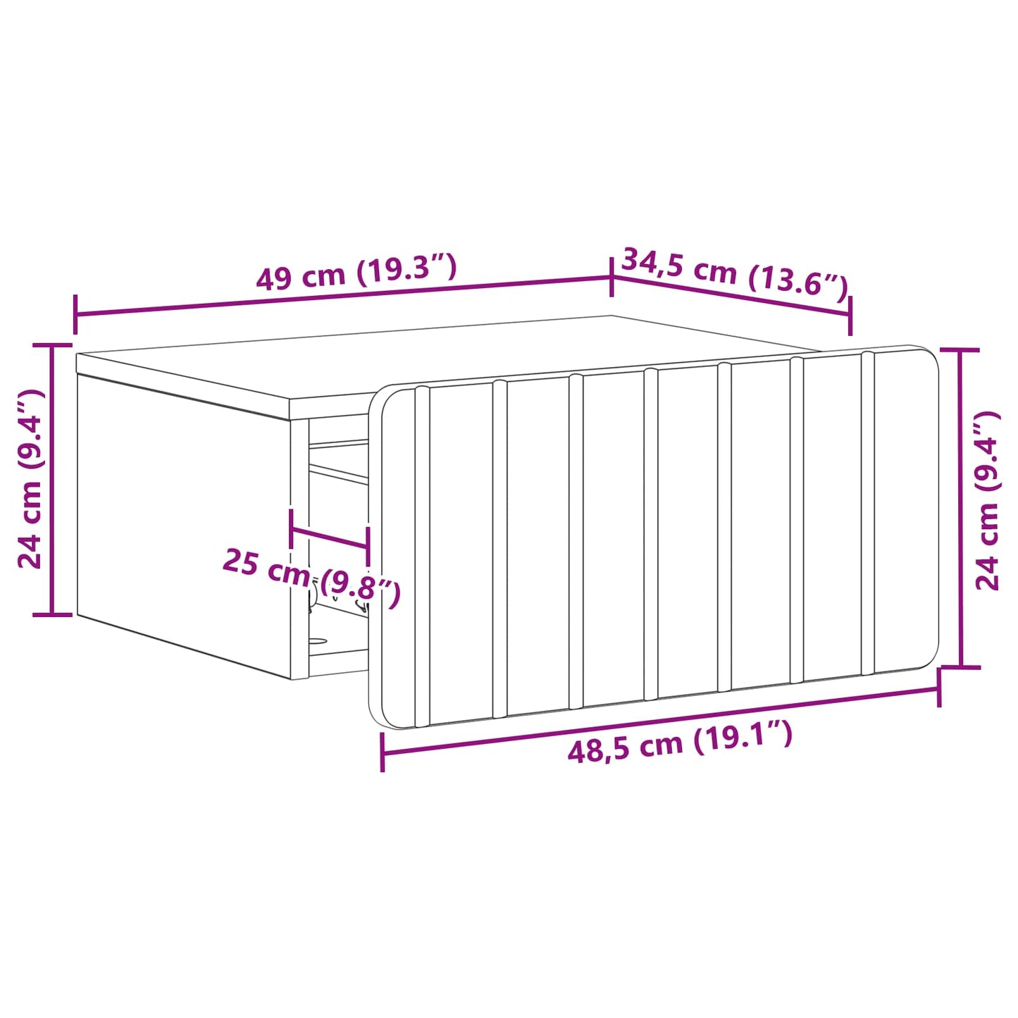 Wandmontierter Nachttisch Schwarz 49 x 34,5 x 24 cm