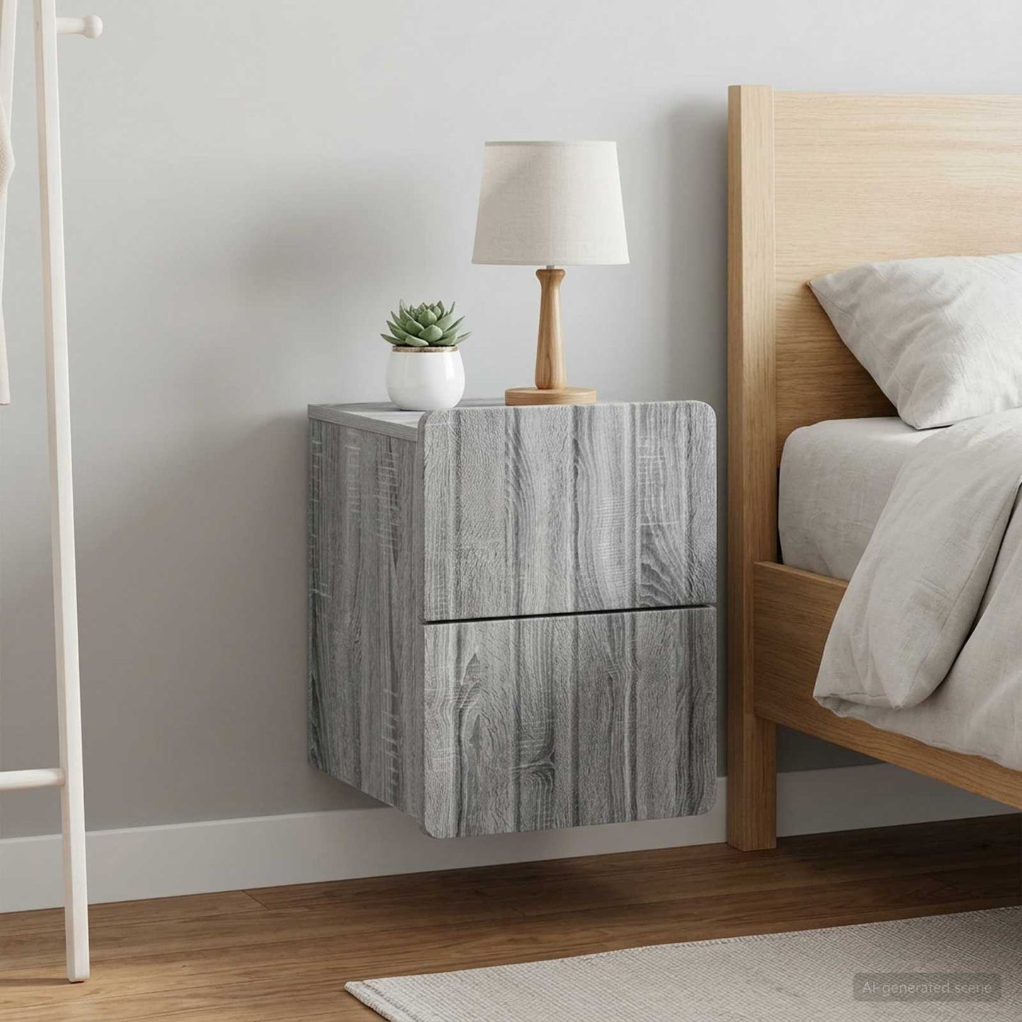 Wandmontierter Nachttisch 2 Stk. Sonoma-Grau 33 x 34,5 x 43 cm