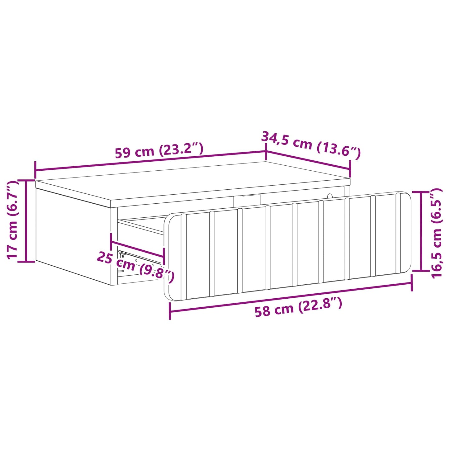 Wandmontierter Beistelltisch Betongrau 59 x 34,5 x 17 cm