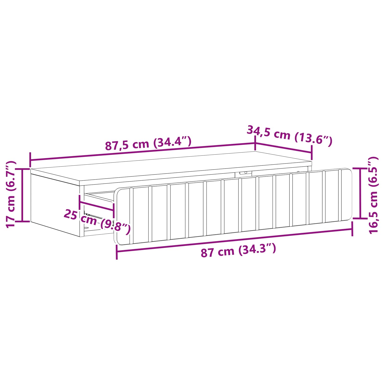 Wandmontierter Beistelltisch Weiß 87,5 x 34,5 x 17 cm