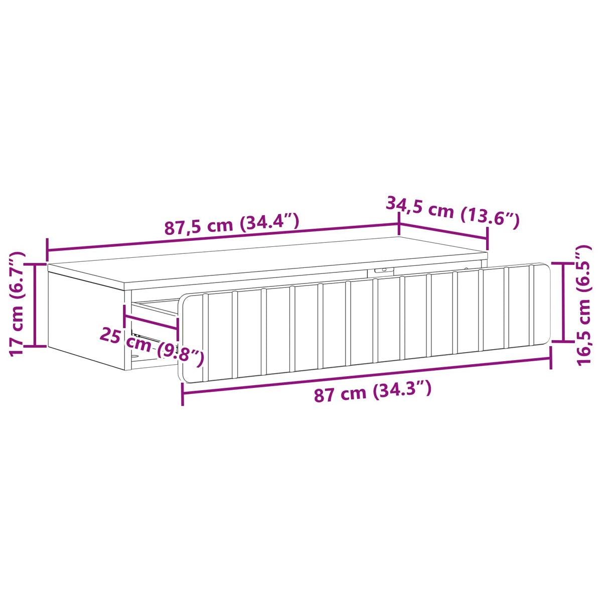 Wandmontierter Beistelltisch Sonoma-Eiche 87,5 x 34,5 x 17 cm