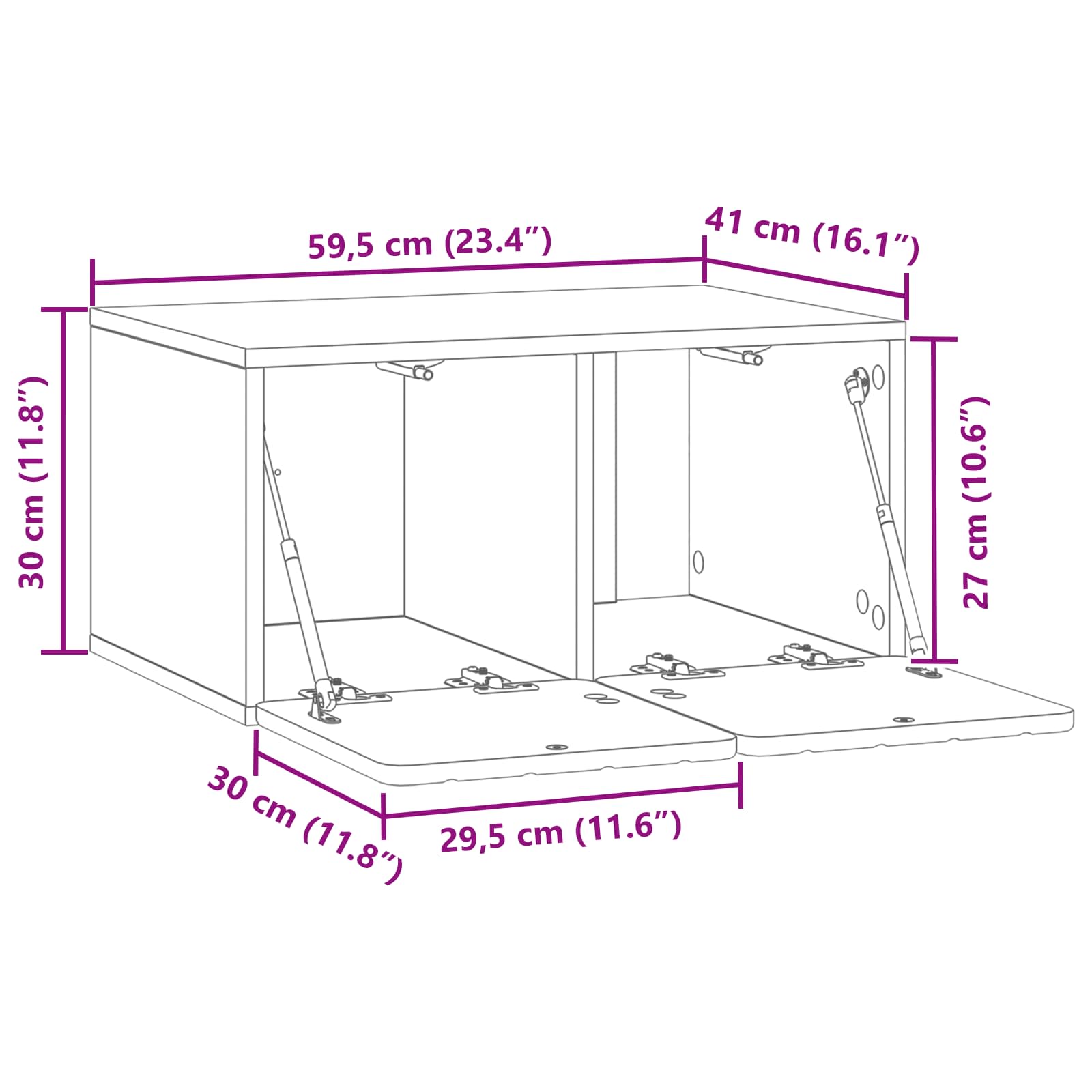 Wandmontierter TV-Schrank 59,5 x 41 x 30 cm Schwarz