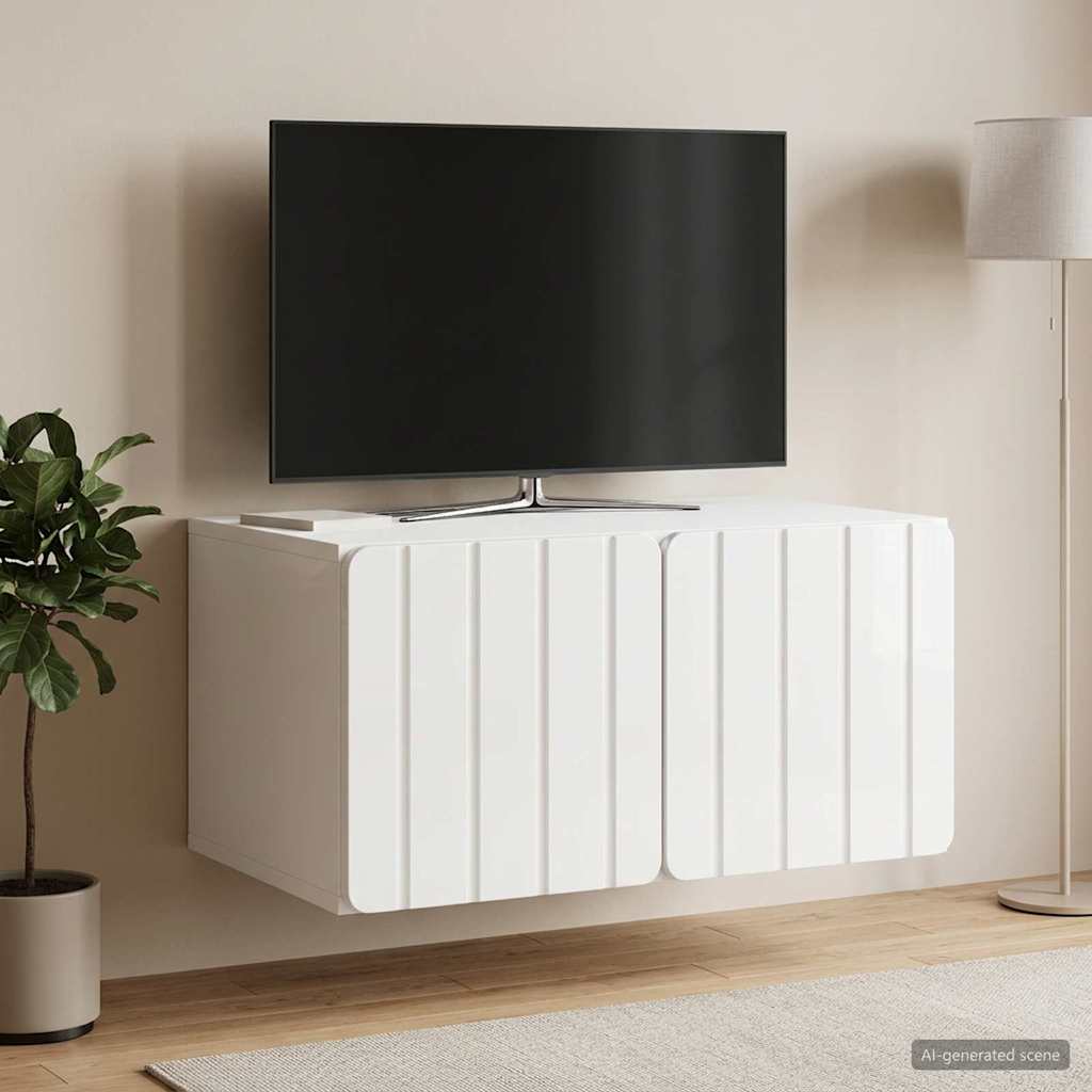 Wandmontierter TV-Schrank 59,5 x 41 x 30 cm Hochglanz Weiß