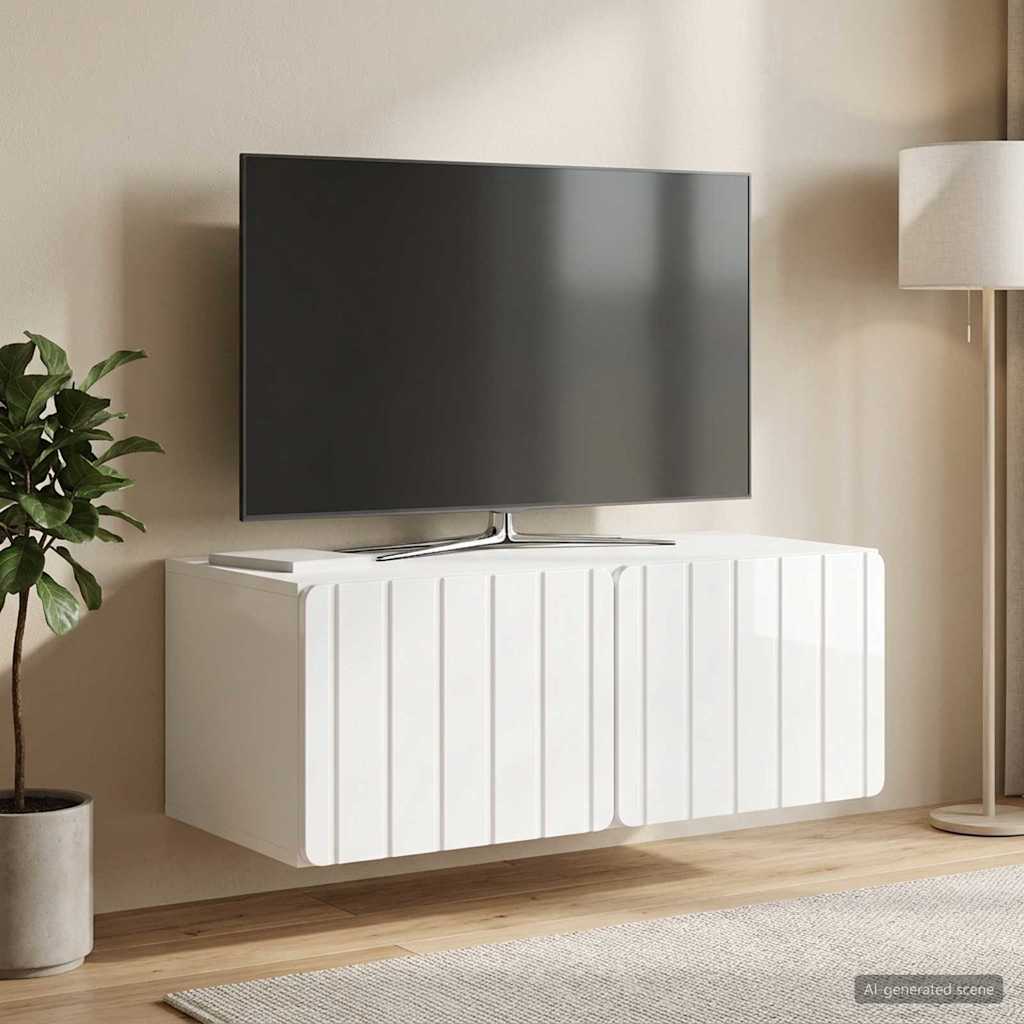 Wandmontierter TV-Schrank 78,5 x 41 x 30 cm Hochglanz Weiß