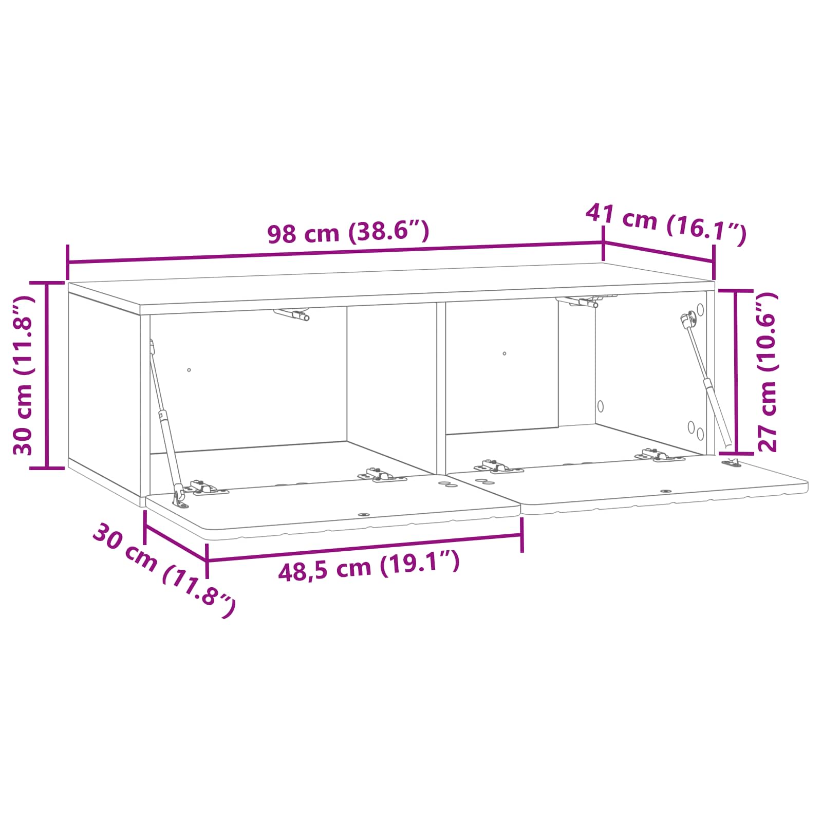 Wandmontierter TV-Schrank 98 x 41 x 30 cm Weiß Holzwerkstoff